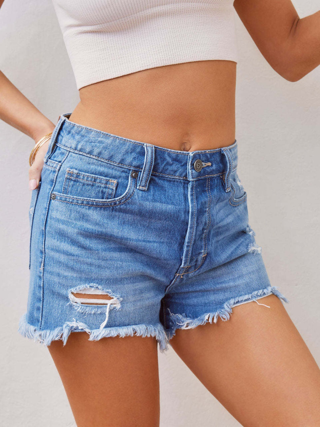 Distressed Raw Hem Women Denim Shorts