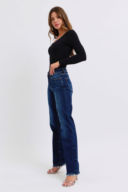 Judy Blue Full Size Raw Hem Straight Leg Women Jeans