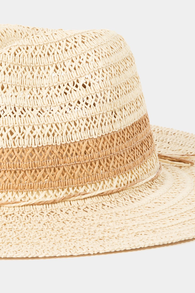 Fame Contrast Straw Braided Sun Unisex Hat