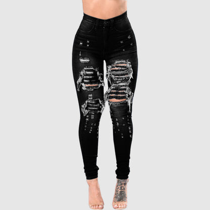 Women's Ripped Denim Washed Pants