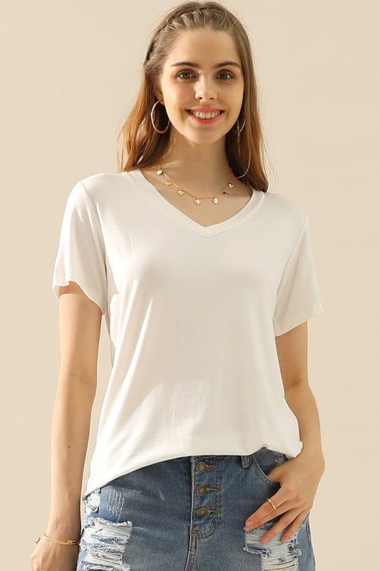 Ninexis Full Size V-Neck Short Sleeve Women T-Shirt