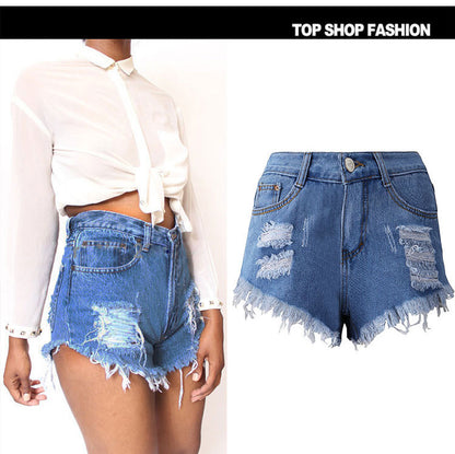 Irregular Cat Whiskers Fringed High Denim Women Shorts