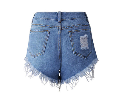 Irregular Cat Whiskers Fringed High Denim Women Shorts