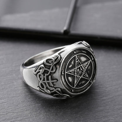 New Satane Demon Ghost Sheep Head Bafengte Reverse Pentagram Band Emblem Ring