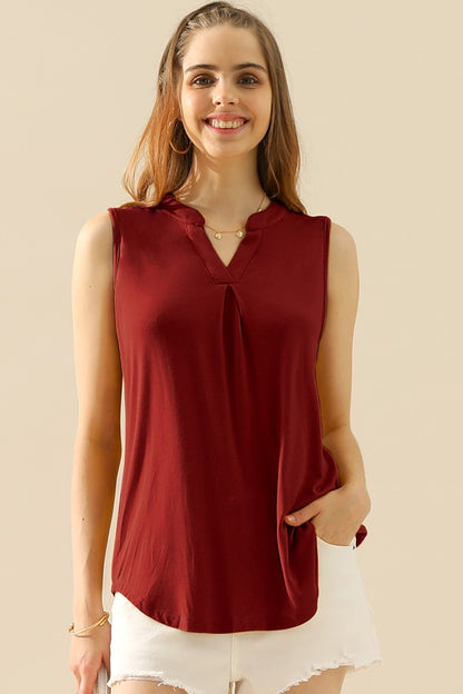 Ninexis Full Size Notched Sleeveless Women Top