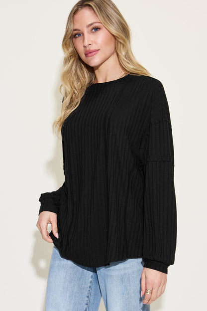 Basic Bae Full Size Ribbed Round Neck Long Sleeve Women T-Shirt