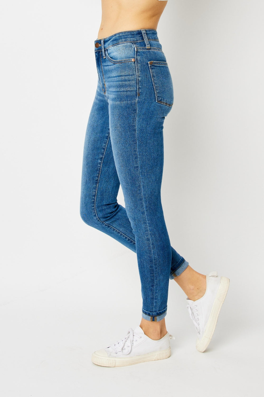 Judy Blue Full Size Cuffed Hem Low Waist Skinny Women Jeans