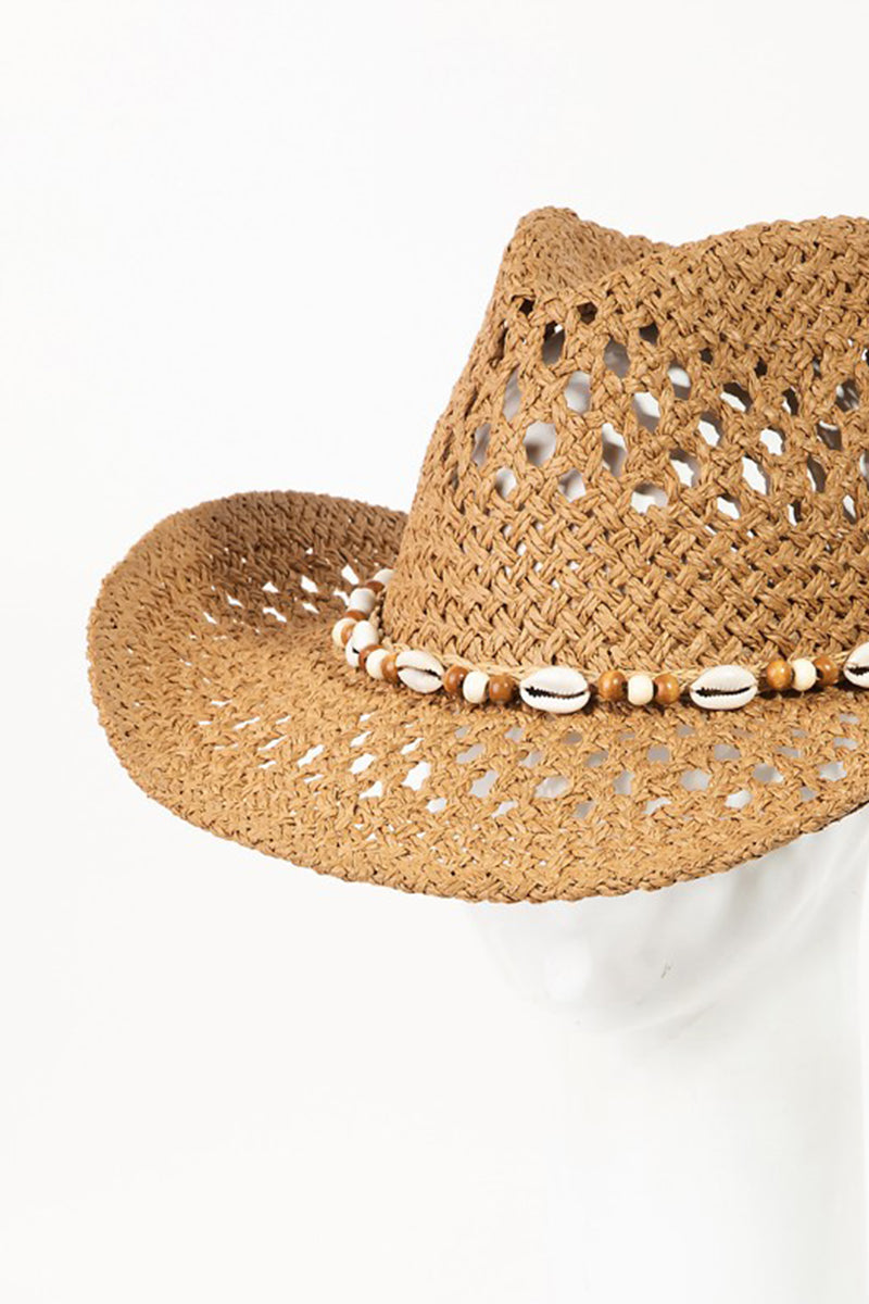 Fame Cowrie Shell Beaded String Straw Unisex Hat