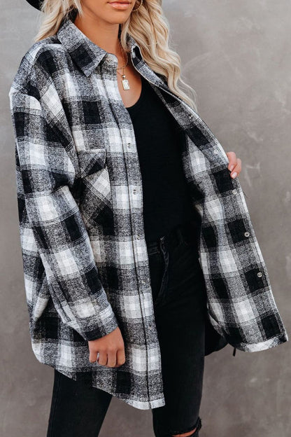 Full Size Plaid Collared Neck Long Sleeve Women Shirt