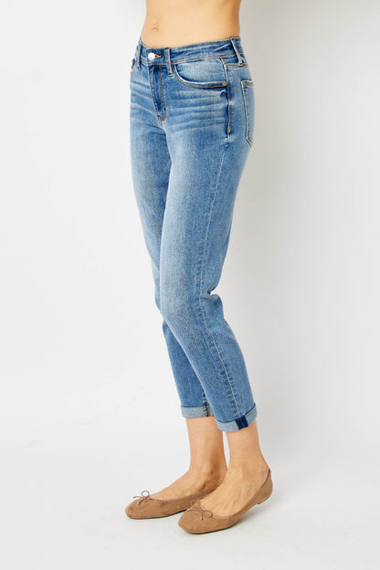 Judy Blue Full Size Cuffed Hem Low Waist Slim Women Jeans