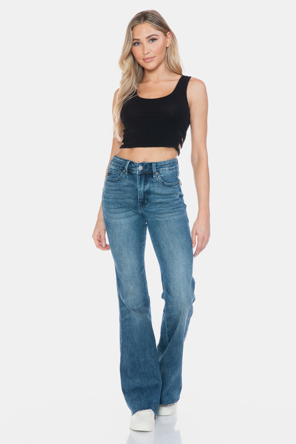 Judy Blue Full Size Tummy Control Cut Hem Flare Women Jeans