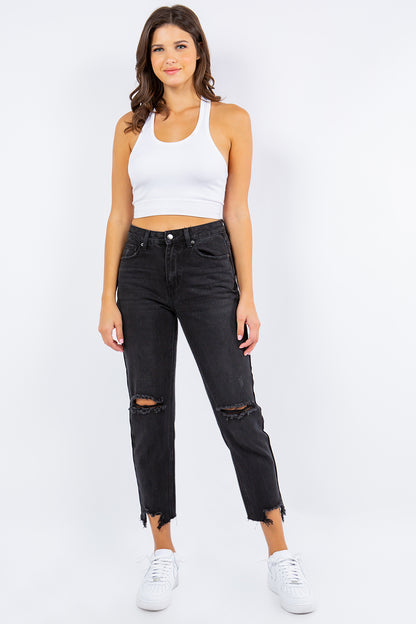 American Bazi High Waist Distressed Cropped Straight Women Jeans