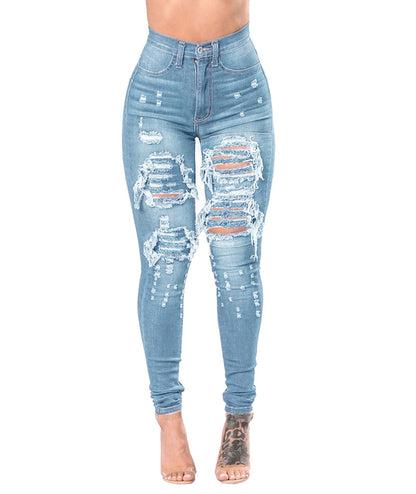 Women's Ripped Denim Washed Pants