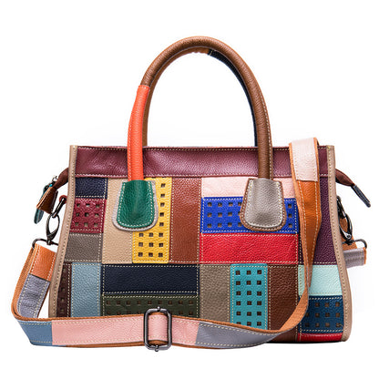 Cephalic Cowhide Color Patchwork Women Handbag