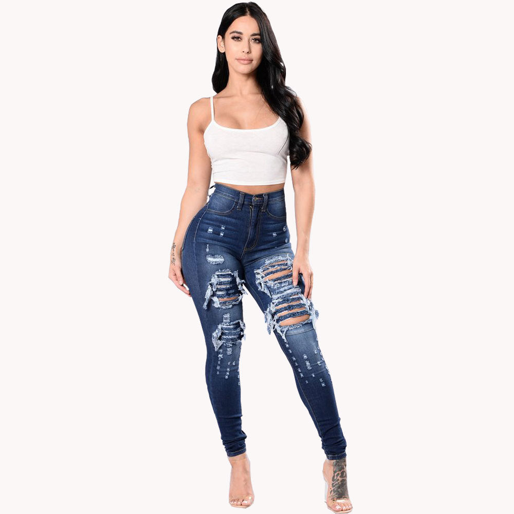 Women's Ripped Denim Washed Pants