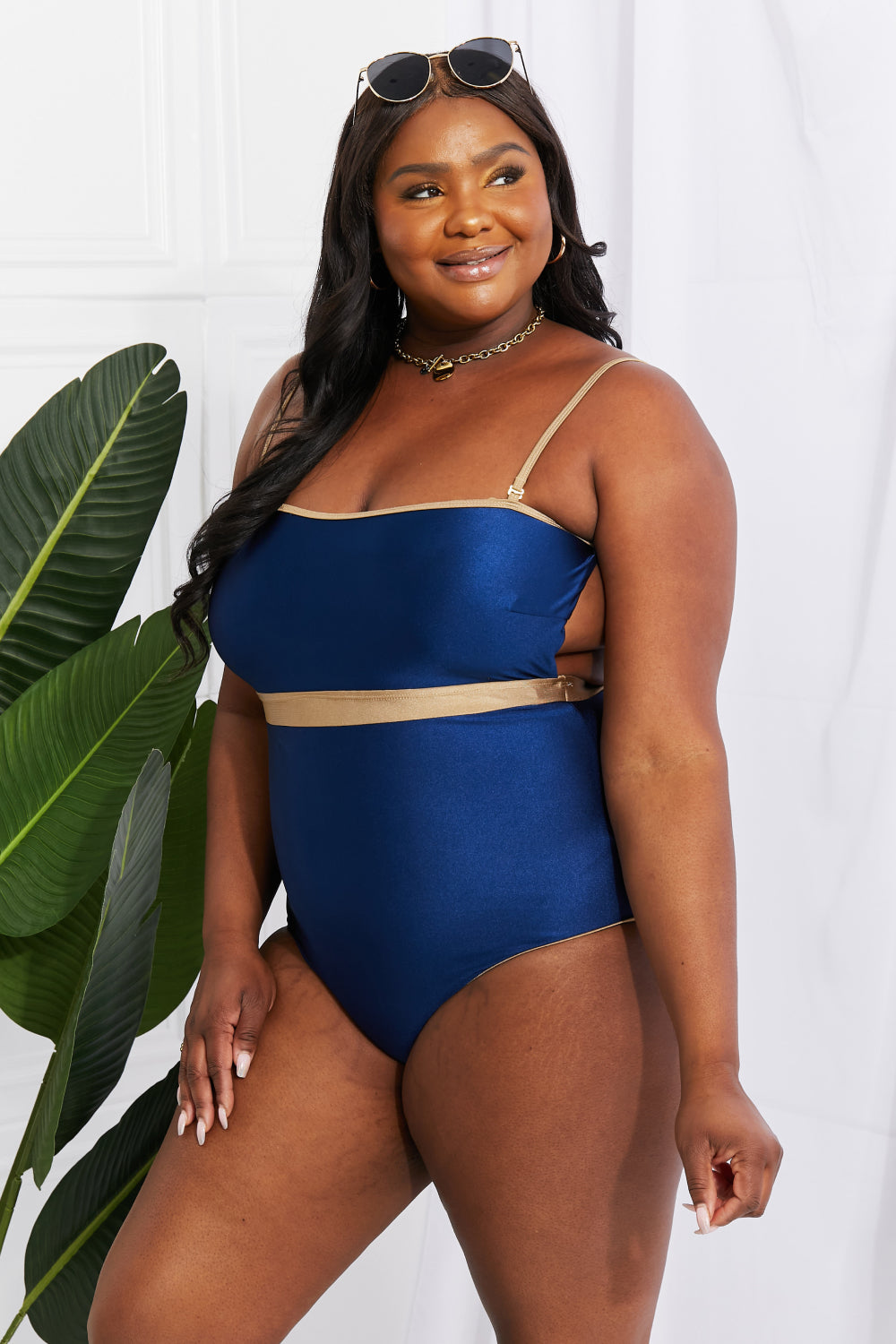 Marina West Swim Wave Break Contrast Trim Women One-Piece