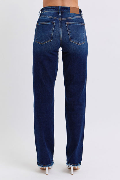 Judy Blue Full Size Raw Hem Straight Leg Women Jeans