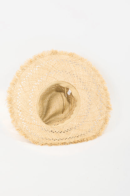 Fame Openwork Raw Hem Weave Women Hat