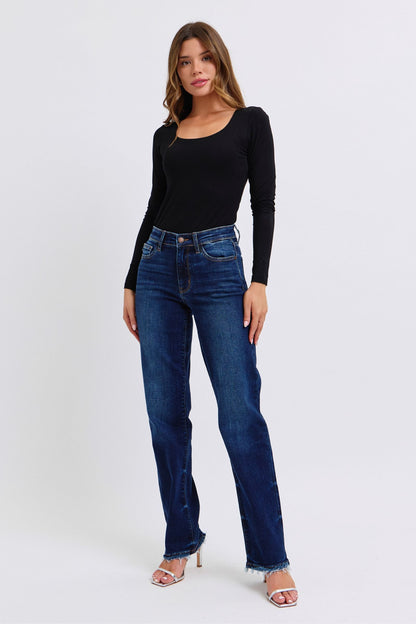 Judy Blue Full Size Raw Hem Straight Leg Women Jeans