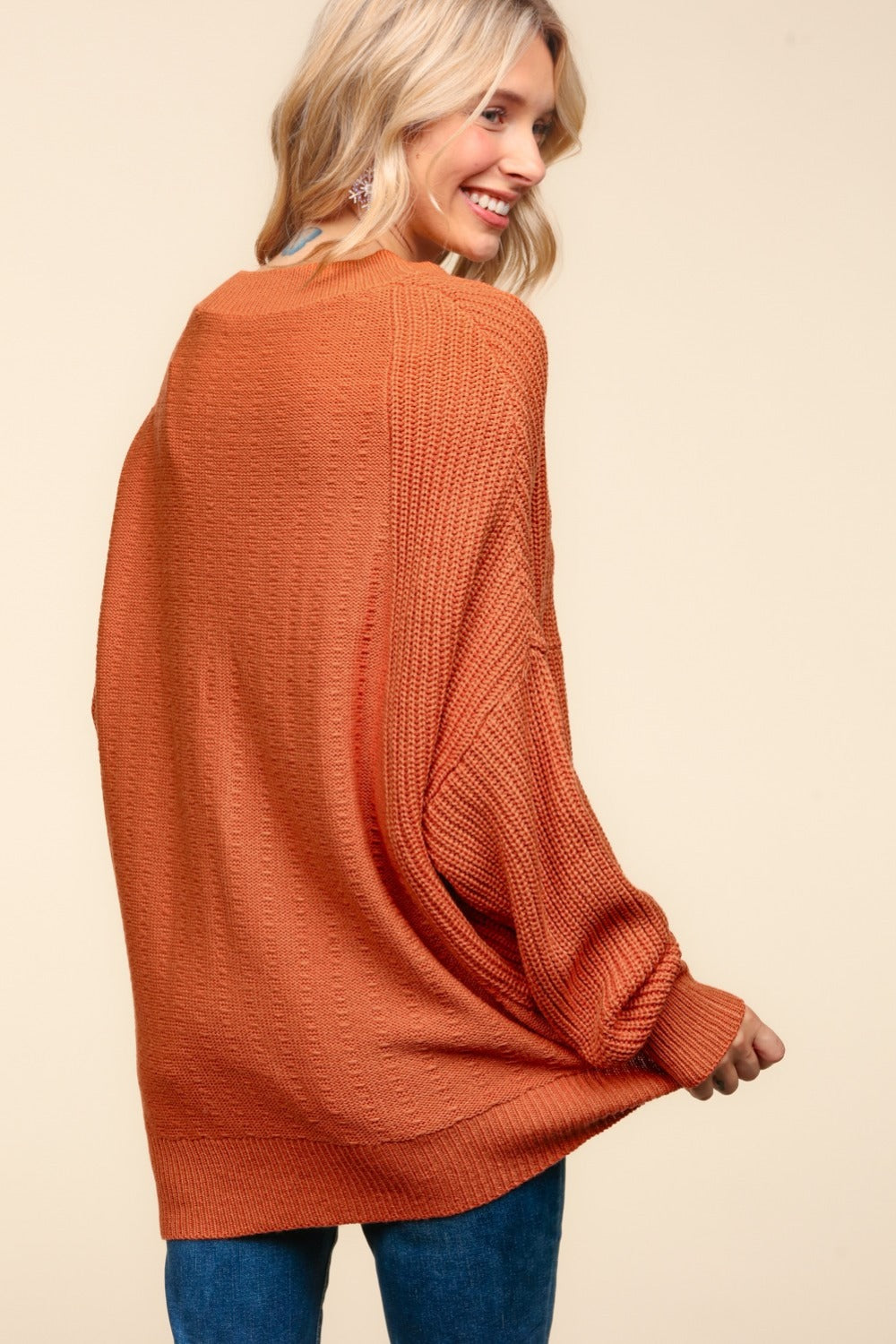 Haptics Full Size Side Slit Texture Asymmetric Women Sweater