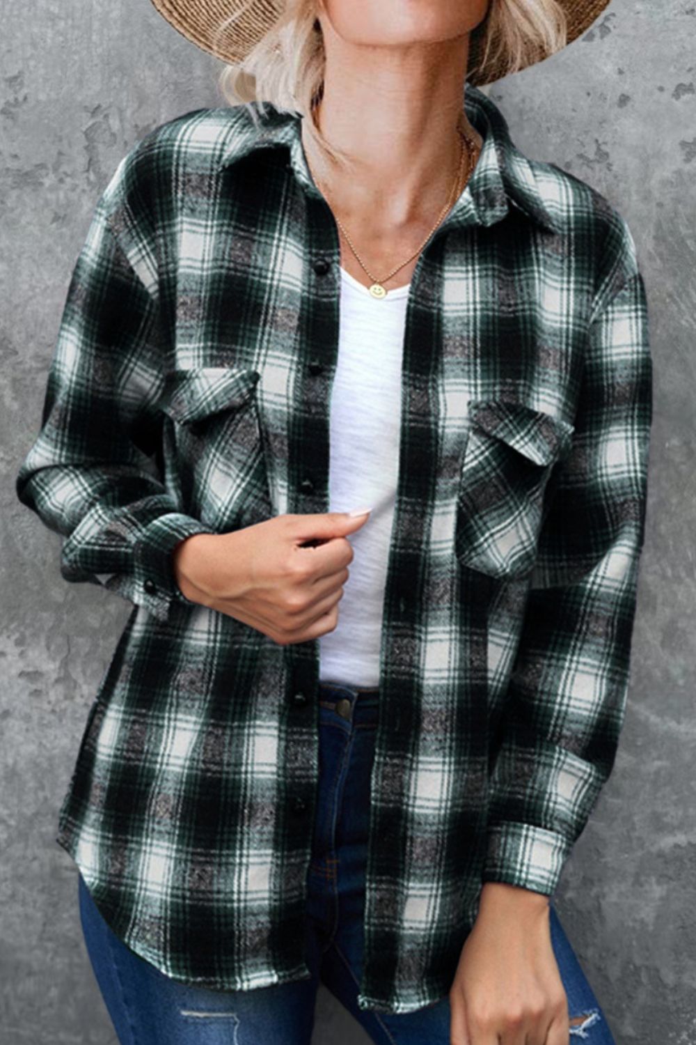 Full Size Plaid Collared Neck Long Sleeve Women Shirt