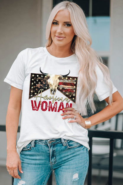 AMERICAN WOMAN Graphic Round Neck T-Shirt