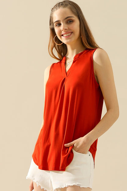 Ninexis Full Size Notched Sleeveless Women Top