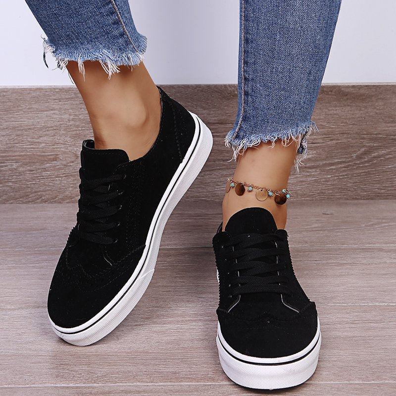 Suede Lace-Up Flat Women Sneakers