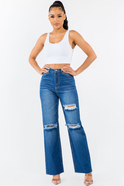 American Bazi High Waist Distressed Wide Leg Women Jeans