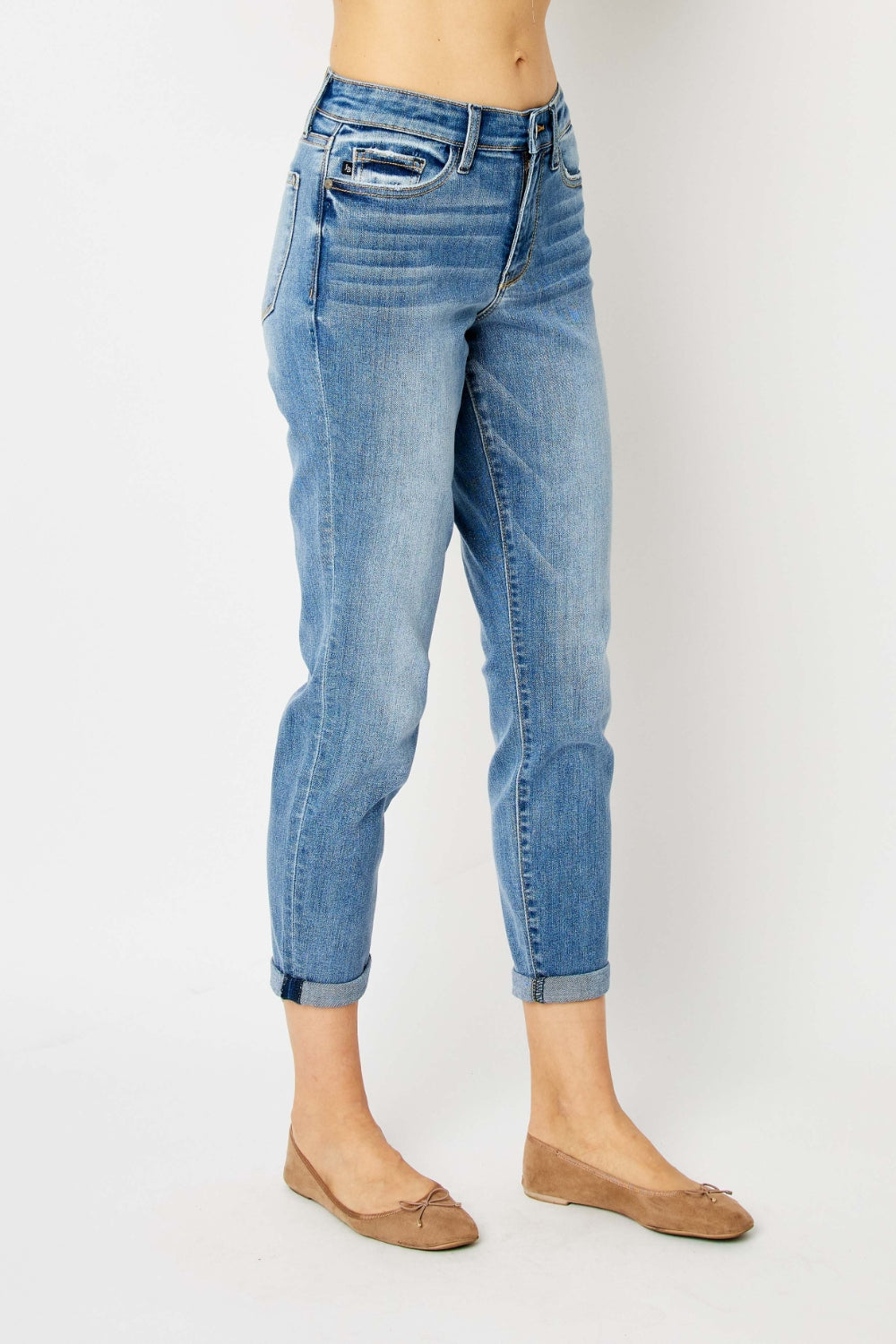 Judy Blue Full Size Cuffed Hem Low Waist Slim Women Jeans