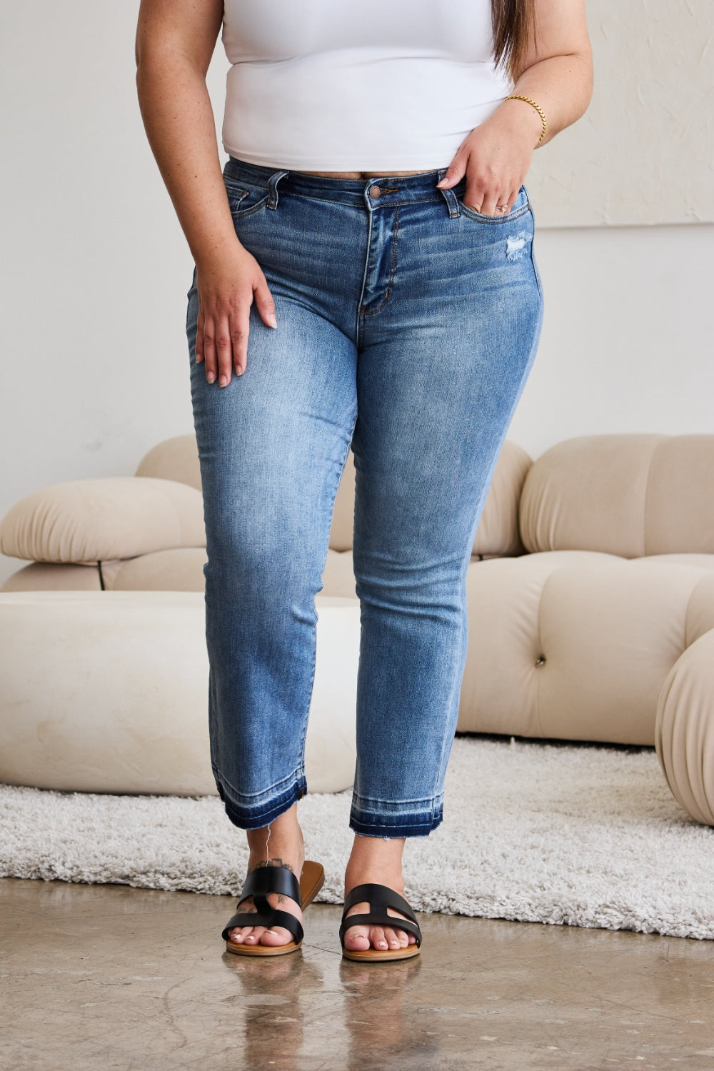 Judy Blue Full Size Release Hem Cropped Bootcut Women Jeans