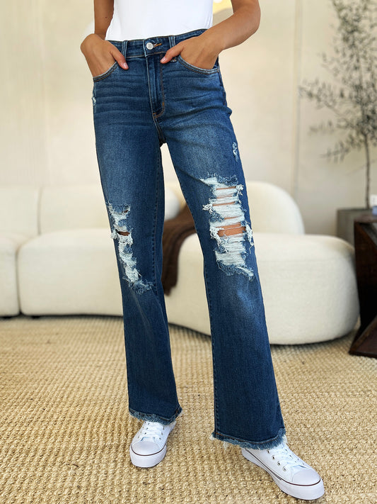 Judy Blue Full Size Mid Rise Distressed Raw Hem Women Jeans