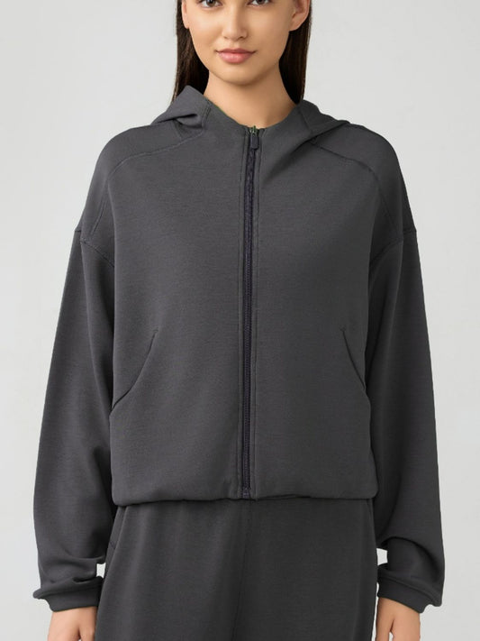 Millennia Zip Up Dropped Shouder Women Active Hooded