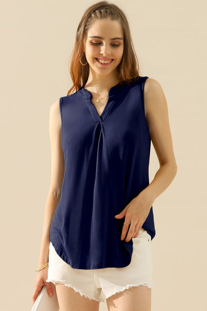 Ninexis Full Size Notched Sleeveless Women Top