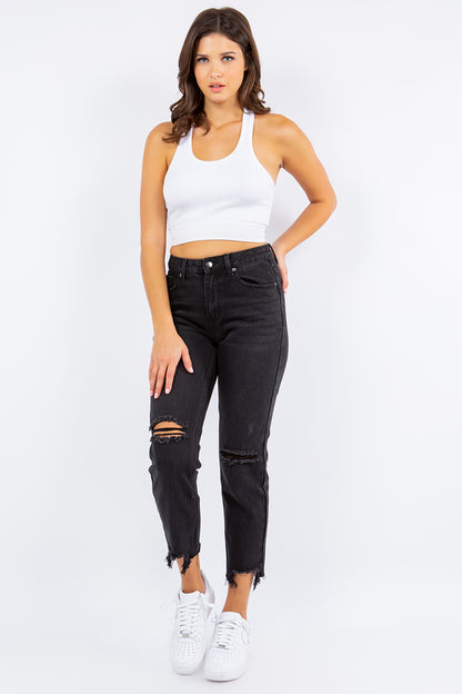 American Bazi High Waist Distressed Cropped Straight Women Jeans