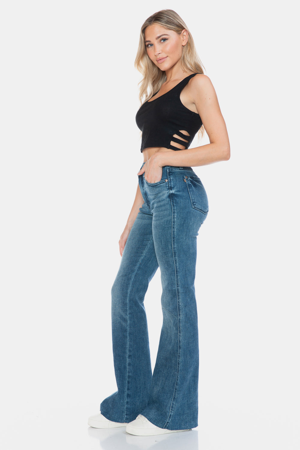 Judy Blue Full Size Tummy Control Cut Hem Flare Women Jeans