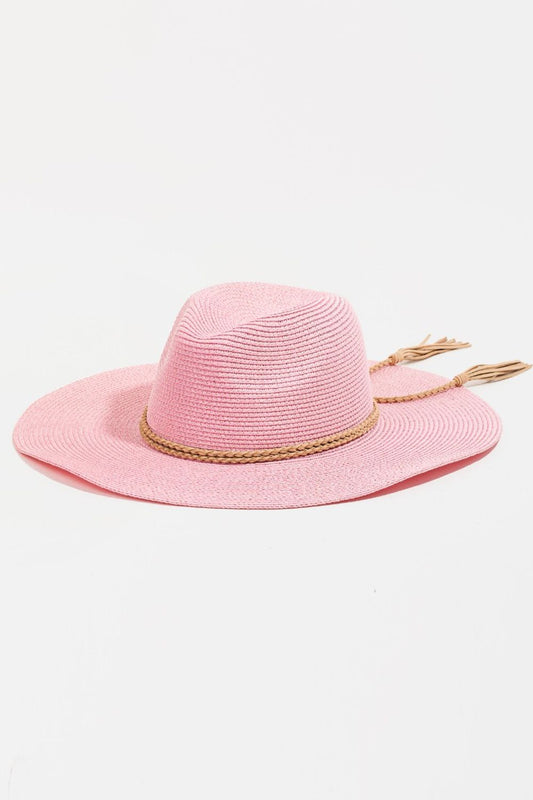 Fame Straw Braided Rope Strap Fedora Women Hat