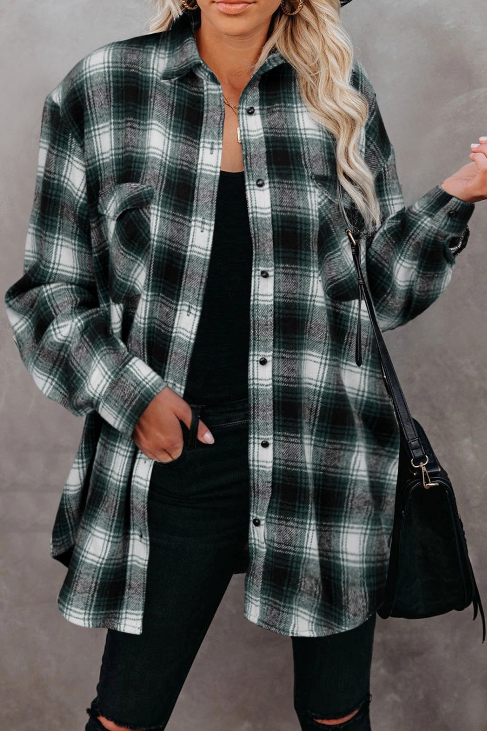 Full Size Plaid Collared Neck Long Sleeve Women Shirt