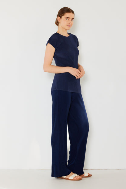 Marina West Swim Rib Pleated Elastic-Waist Wide Leg Women Pants