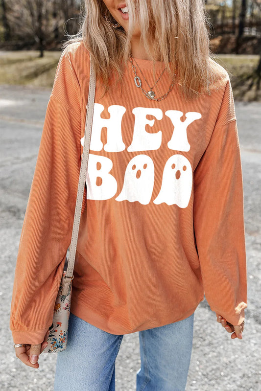 Letter Graphic Round Neck Long Sleeve Women Sweatshirt