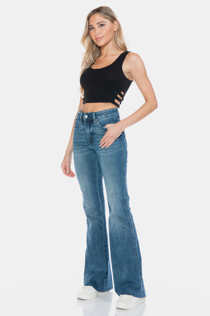 Judy Blue Full Size Tummy Control Cut Hem Flare Women Jeans