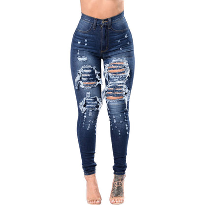 Women's Ripped Denim Washed Pants