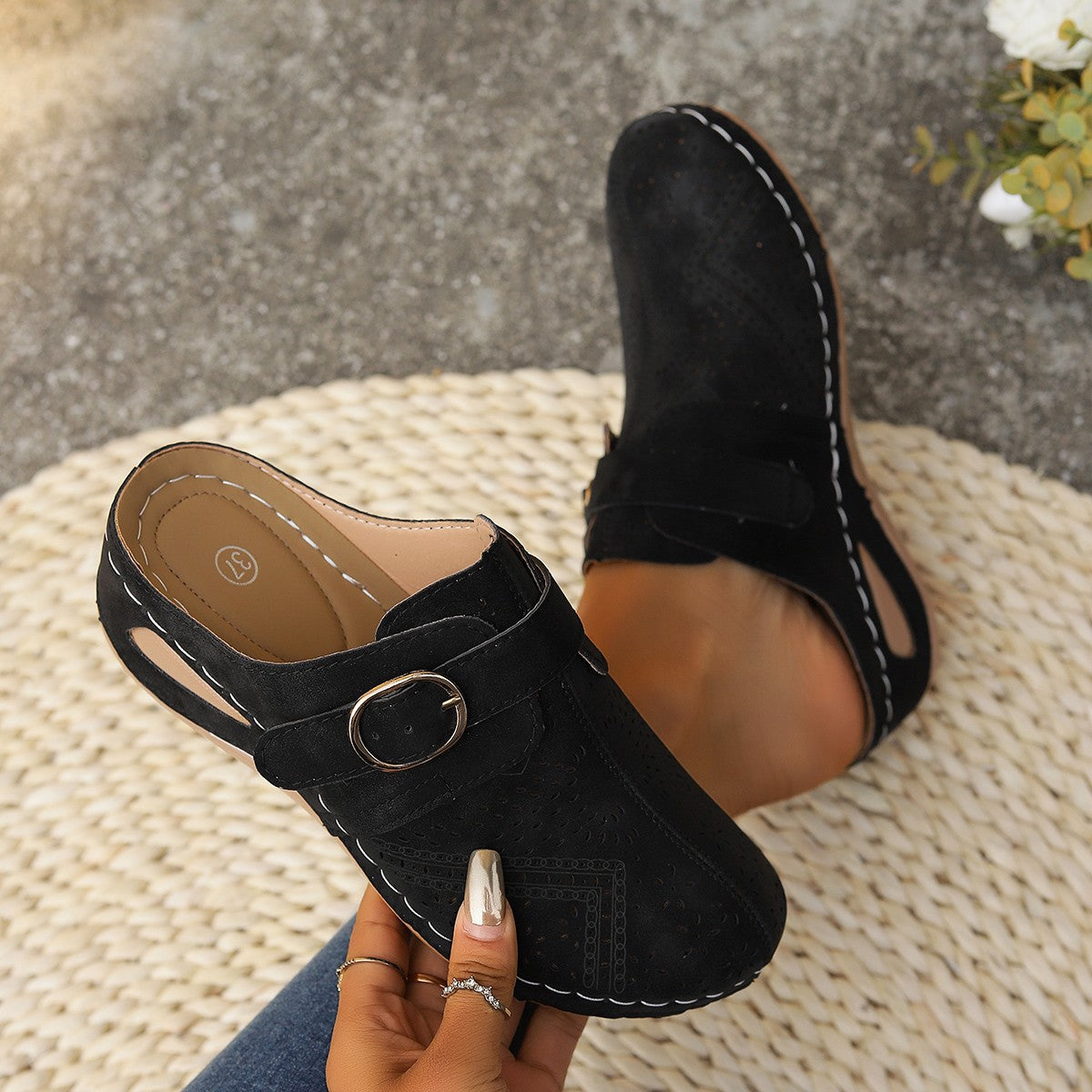 Suede Round Toe Wedge Women Sandals