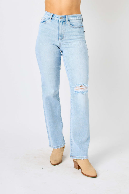 Judy Blue Full Size High Waist Distressed Straight Women Jeans