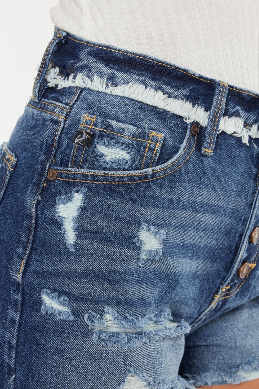 Kancan Distressed Button Fly Denim Women Shorts