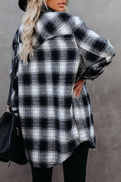 Full Size Plaid Collared Neck Long Sleeve Women Shirt