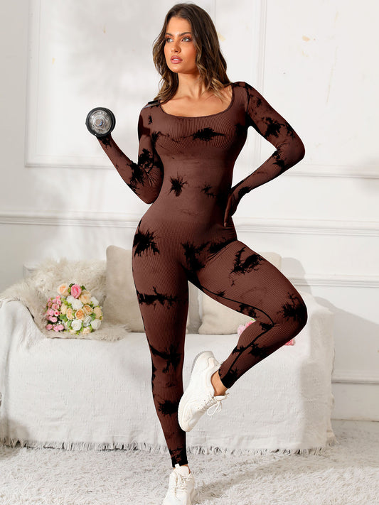 Scoop Neck Long Sleeve Active Women Jumpsuit