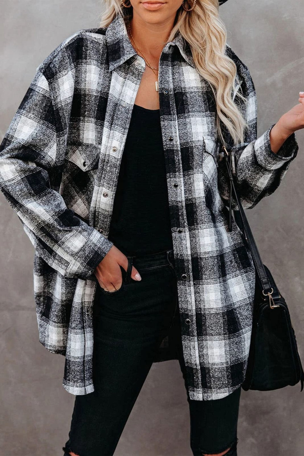 Full Size Plaid Collared Neck Long Sleeve Women Shirt