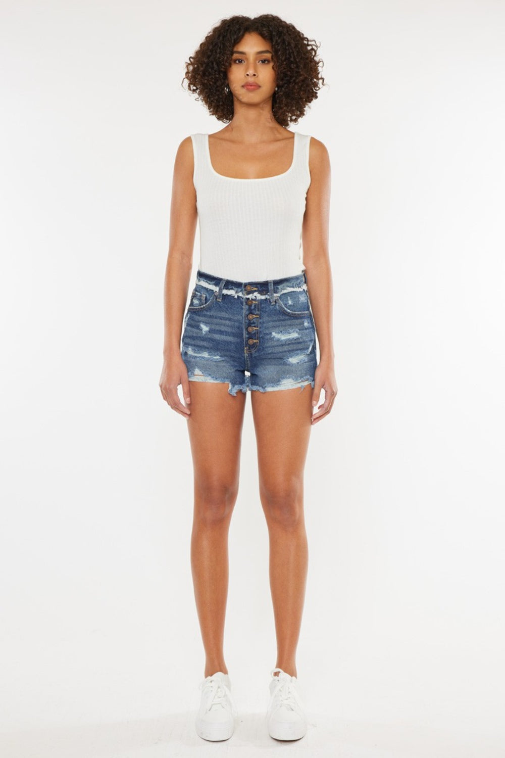 Kancan Distressed Button Fly Denim Women Shorts