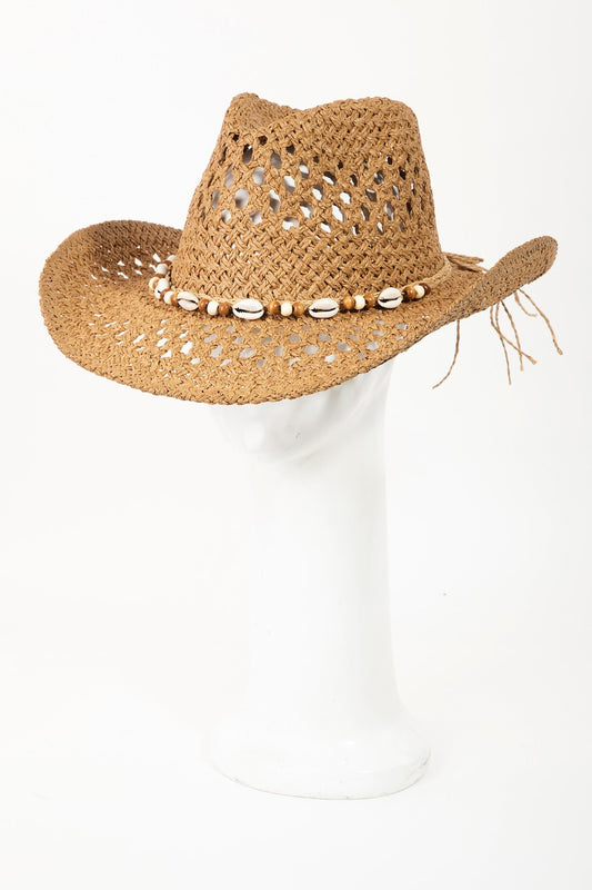 Fame Cowrie Shell Beaded String Straw Unisex Hat